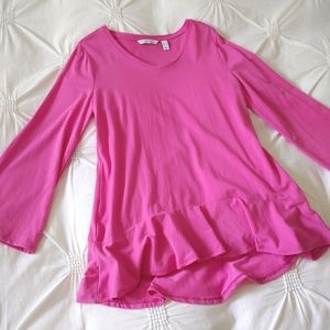 Isaac Mizrahi Live! Hot pink ruffle wide sleeve tunic top / mini dress. Size XS